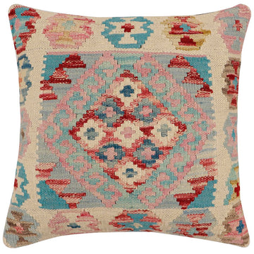 handmade Traditional Pillow Blue Red Hand-Woven SQUARE 100% WOOL  Hand woven turkish pillow  2 x 2